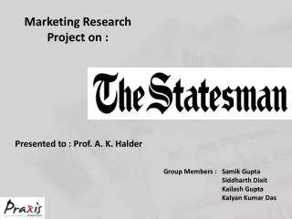 Marketing Research Project on :