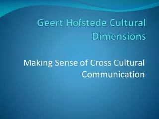 Geert Hofstede Cultural Dimensions