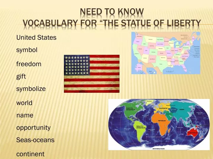 need to know vocabulary for the statue of liberty