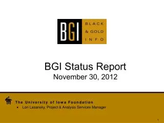BGI Status Report November 30, 2012
