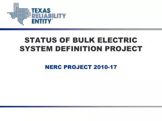 STATUS OF BULK ELECTRIC SYSTEM DEFINITION PROJECT