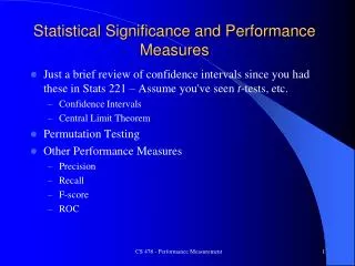 Statistical Significance and Performance Measures