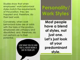 Personality/ Work Styles