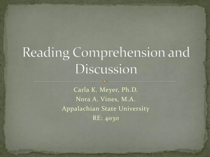 reading comprehension and discussion