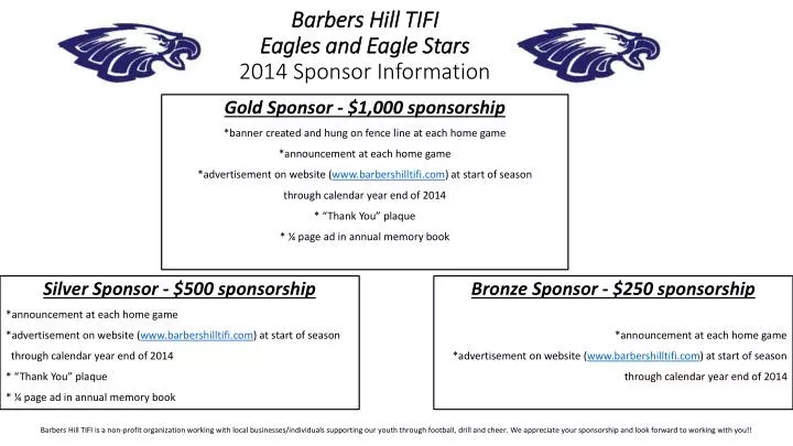 barbers hill tifi eagles and eagle stars 2014 sponsor information