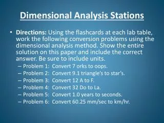 Dimensional Analysis Stations