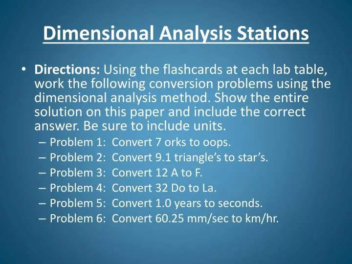 dimensional analysis stations