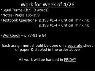 work for week of 4 26
