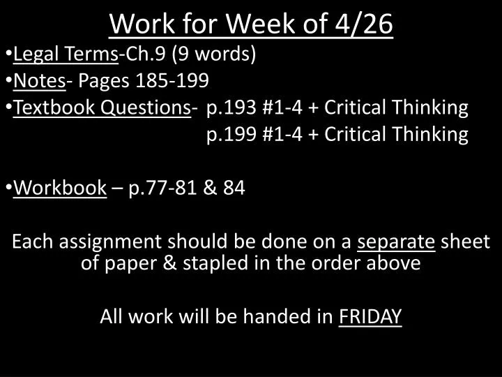 work for week of 4 26