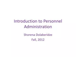 Introduction to Personnel Administration