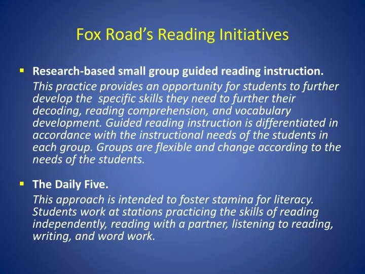 fox road s reading initiatives