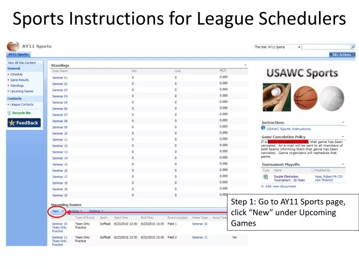 sports instructions for league schedulers