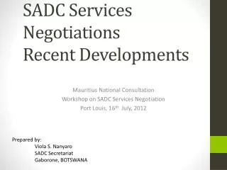 SADC Services Negotiations Recent Developments