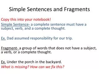simple sentences and fragments