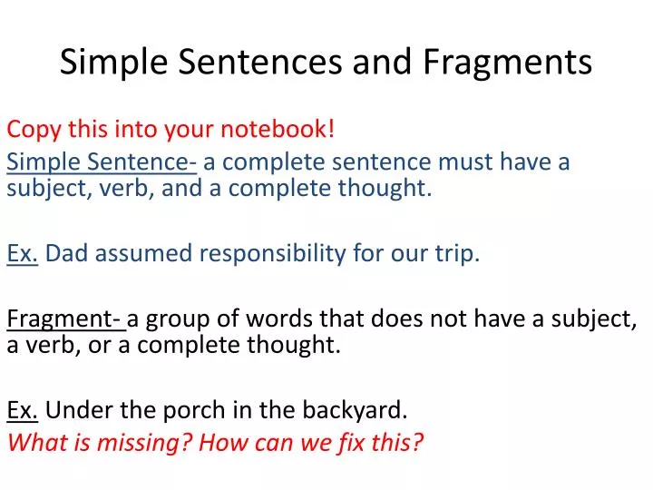 simple sentences and fragments