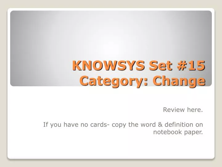knowsys set 15 category change