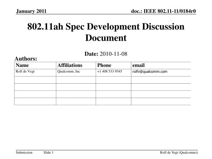 802 11ah spec development discussion document