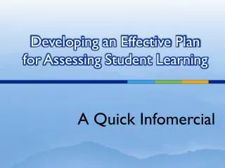 Developing an Effective Plan for Assessing Student Learning