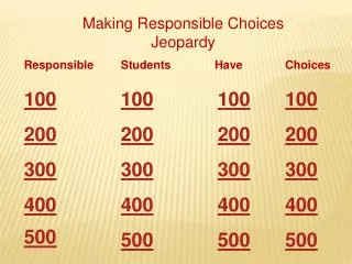 Making Responsible Choices Jeopardy