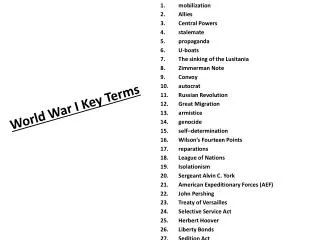 World War I Key Terms