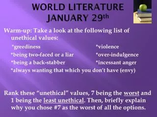 WORLD LITERATURE JANUARY 29 th