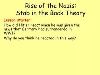 Rise of the Nazis: Stab in the Back Theory