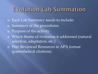 Evolution Lab Summation