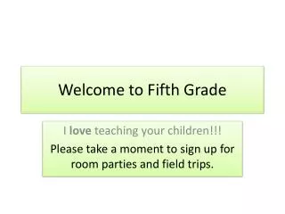 Welcome to Fifth Grade