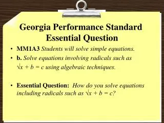 Georgia Performance Standard Essential Question