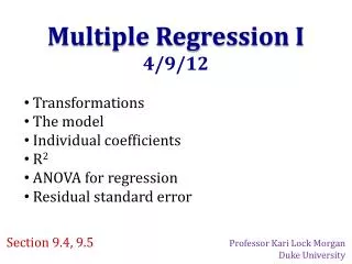 Multiple Regression I 4/9/12