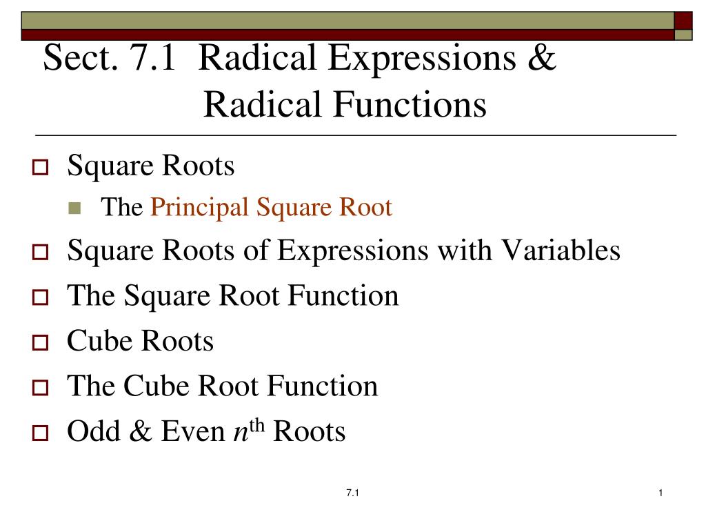 PPT - Sect. 7.1 Radical Expressions & Radical Functions PowerPoint ...