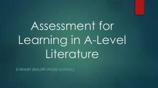 Assessment for Learning in A-Level Literature