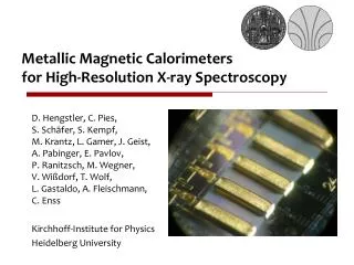 Metallic Magnetic Calorimeters for High-Resolution X-ray Spectroscopy