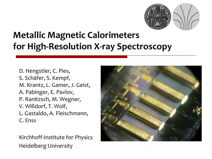 metallic magnetic calorimeters for high resolution x ray spectroscopy