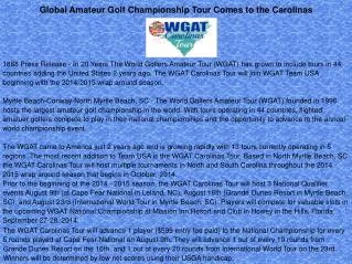 Global Amateur Golf Championship Tour Comes to the Carolinas