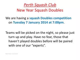 Perth Squash Club New Year Squash Doubles