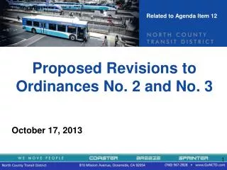 Proposed Revisions to Ordinances No. 2 and No. 3