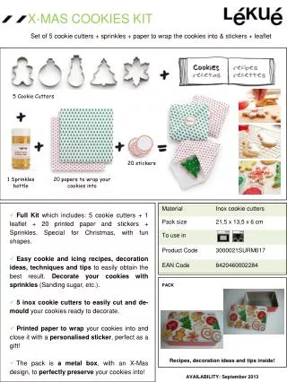 Set of 5 cookie cutters + sprinkles + paper to wrap the cookies into &amp; stickers + leaflet