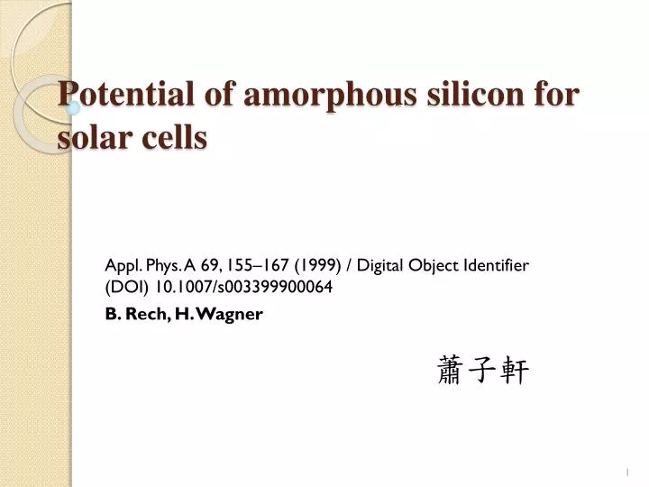 potential of amorphous silicon for solar cells