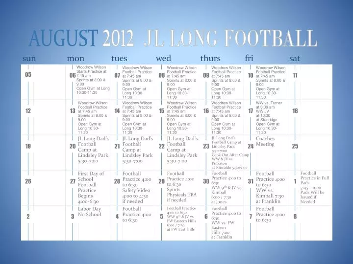 august 2012 jl long football