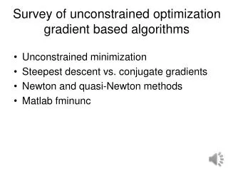 Survey of unconstrained optimization gradient based algorithms