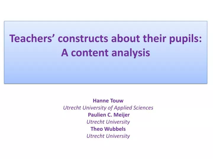 teachers constructs about their pupils a content analysis