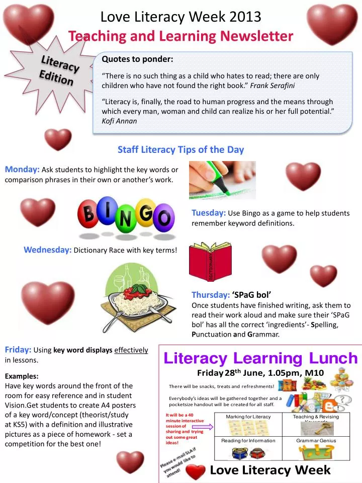 love literacy week 2013 teaching and learning newsletter