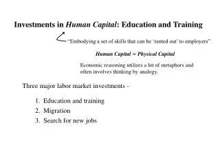 Investments in Human Capital : Education and Training