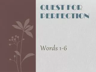Quest for Perfection