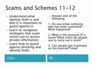 Scams and Schemes 11-12