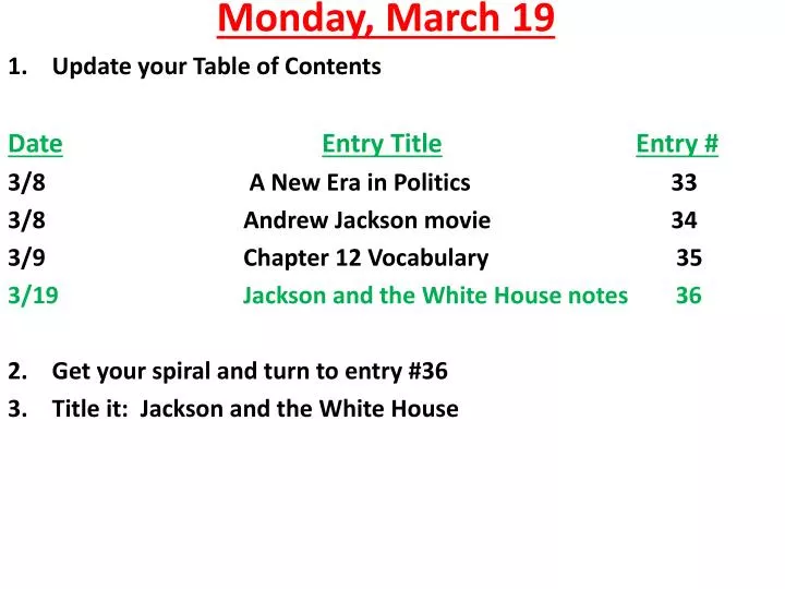 monday march 19