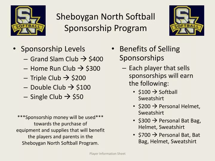 sheboygan north softball sponsorship program
