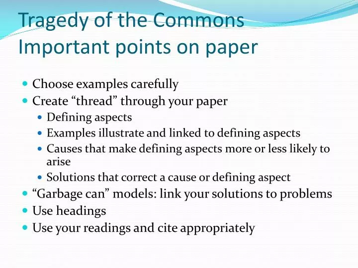 tragedy of the commons important points on paper
