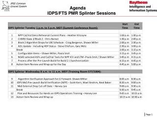 Agenda IDPS/FTS PMR Splinter Sessions
